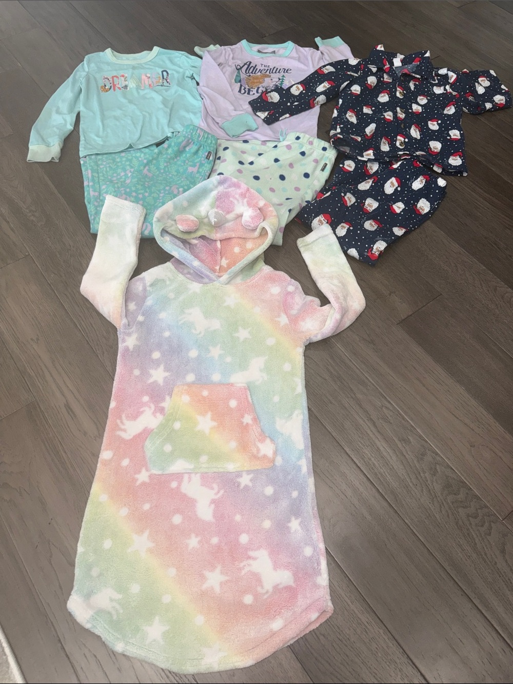 Bundle of Plush Unicorn Rainbow Hooded Sleep Sack, fleece pajamas, Christmas pjs